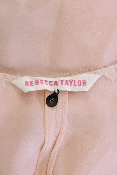 Rebecca Taylor Women Sleeveless Silk Tank Beige Hook & Eye Round Neck Size 6