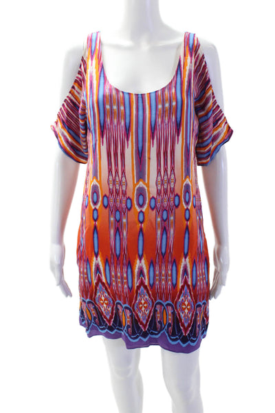 Jay Godfrey Women Kaftan Dress Blue Silk Geometric Aztec Knee Length Size 2