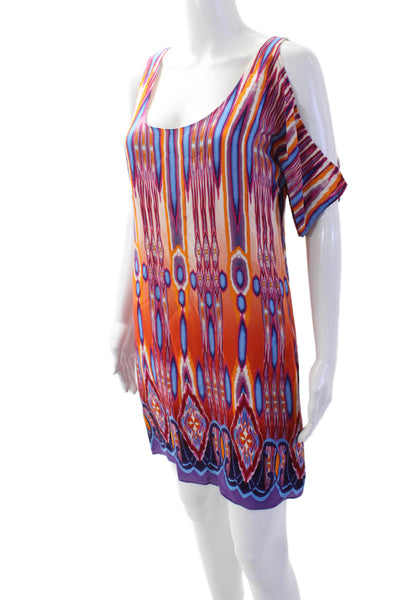 Jay Godfrey Women Kaftan Dress Blue Silk Geometric Aztec Knee Length Size 2