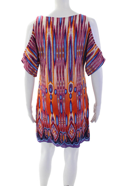 Jay Godfrey Women Kaftan Dress Blue Silk Geometric Aztec Knee Length Size 2