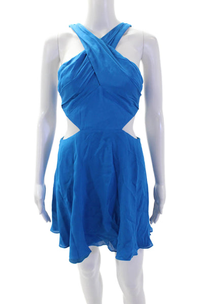 Jay Godfrey Women Fit & Flare Silk Blue Mini Dress Sleeveless Zip Size 2
