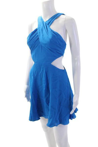 Jay Godfrey Women Fit & Flare Silk Blue Mini Dress Sleeveless Zip Size 2