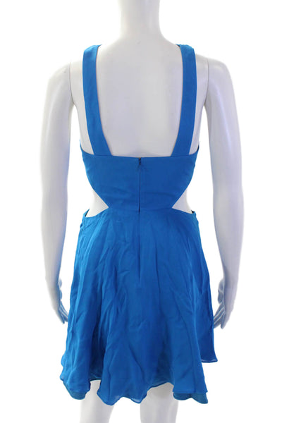 Jay Godfrey Women Fit & Flare Silk Blue Mini Dress Sleeveless Zip Size 2