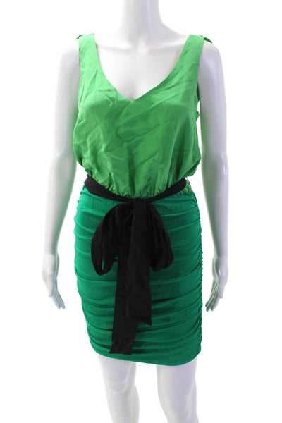 Jay Godfrey, Women Blouson Bodycon Silk V-Neck Green Dress Size 2