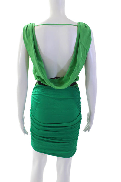Jay Godfrey, Women Blouson Bodycon Silk V-Neck Green Dress Size 2