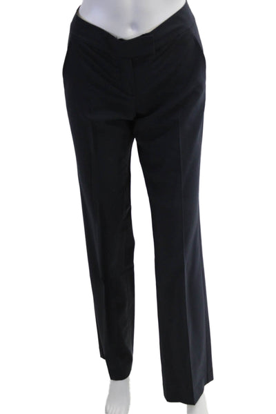 Theory Unisex Dress Pants Dark Blue Solid Wool Blend Button Size 4