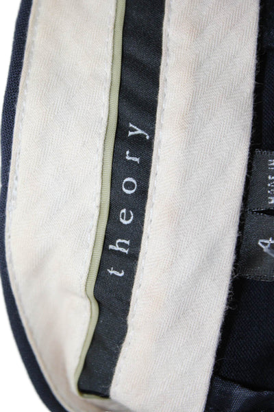 Theory Unisex Dress Pants Dark Blue Solid Wool Blend Button Size 4