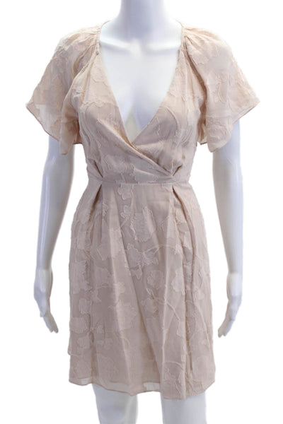 Joie Women Wrap Dress Beige Floral V-Neck Short Sleeve Boho Mini Size 2