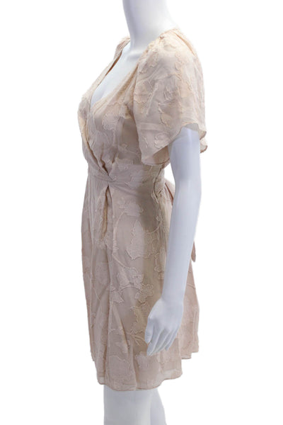 Joie Women Wrap Dress Beige Floral V-Neck Short Sleeve Boho Mini Size 2