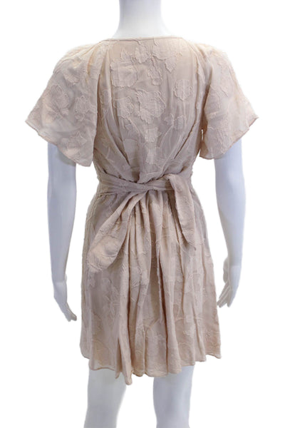 Joie Women Wrap Dress Beige Floral V-Neck Short Sleeve Boho Mini Size 2