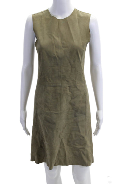 Vince Womens Sheath Dress Green Zip Sleeveless Crew Neck Acetate Size 4