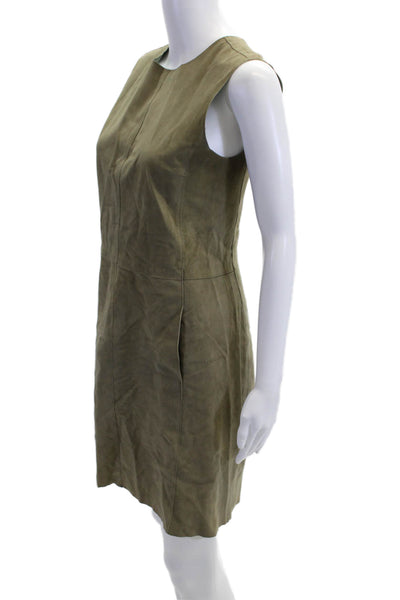 Vince Womens Sheath Dress Green Zip Sleeveless Crew Neck Acetate Size 4