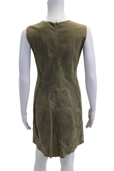 Vince Womens Sheath Dress Green Zip Sleeveless Crew Neck Acetate Size 4