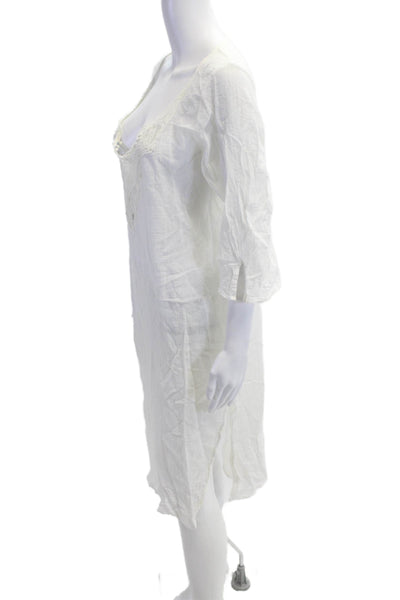 Eberjey Womens Cotton Sheer Lace Trim Sleepwear Dress White Size S/M