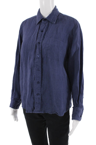 Frances Valentine Mens Point Collar Button-Up Long Sleeve Blue Linen Size L