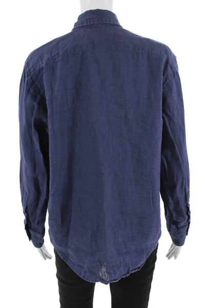 Frances Valentine Mens Point Collar Button-Up Long Sleeve Blue Linen Size L