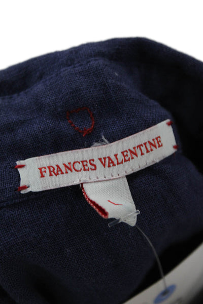 Frances Valentine Mens Point Collar Button-Up Long Sleeve Blue Linen Size L