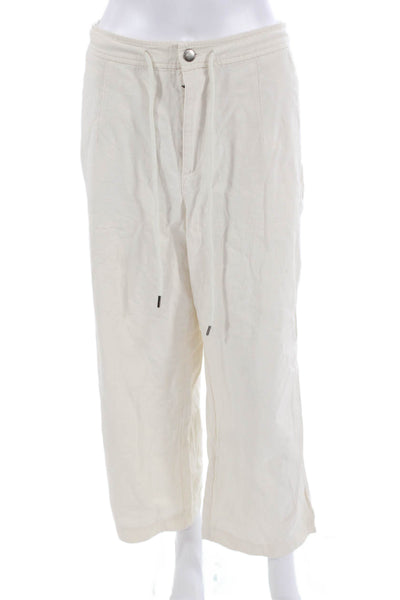 Lilla P Women Cropped Jogger Pants Beige Cotton Inseam 26 Size L