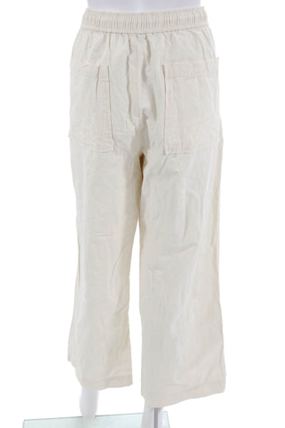 Lilla P Women Cropped Jogger Pants Beige Cotton Inseam 26 Size L