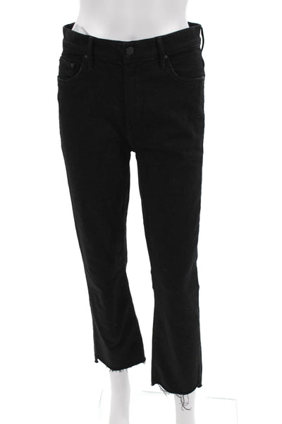 Mother Women Cropped Straight Jeans Black Mid Rise Button Size 29