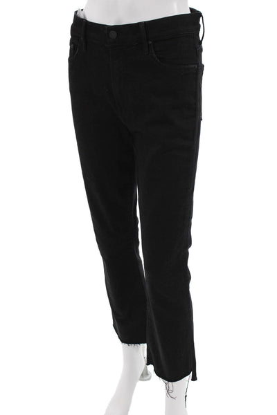 Mother Women Cropped Straight Jeans Black Mid Rise Button Size 29