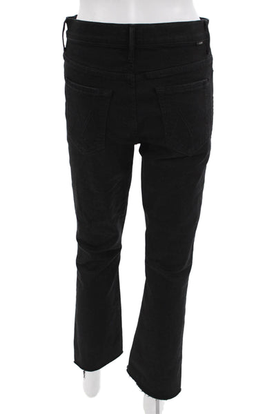 Mother Women Cropped Straight Jeans Black Mid Rise Button Size 29