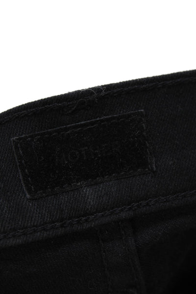 Mother Women Cropped Straight Jeans Black Mid Rise Button Size 29