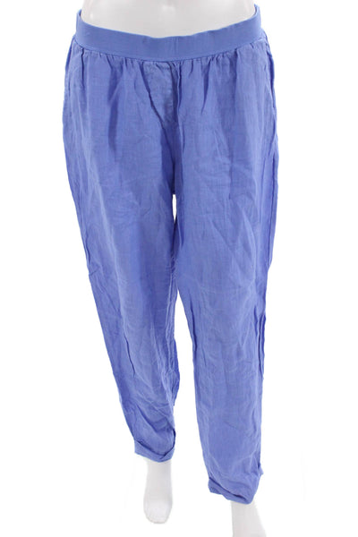 Rosso35 Women Blue Linen Jogger Pants Size 48