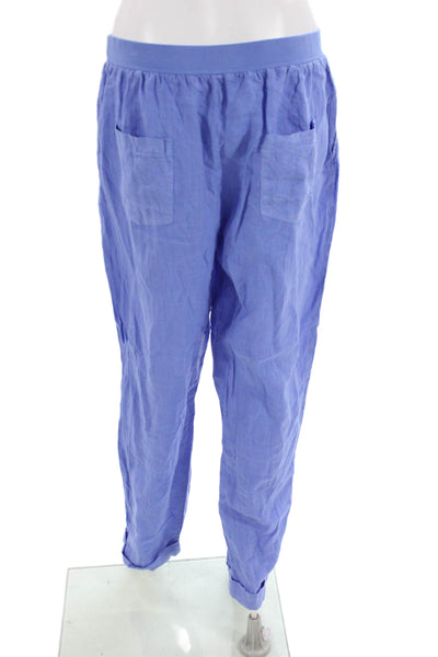 Rosso35 Women Blue Linen Jogger Pants Size 48