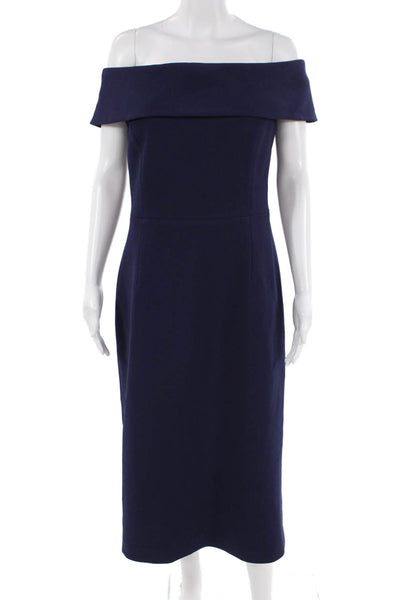 Rebecca Vallance Women Sheath Dress Dark Blue Midi Button Size 12