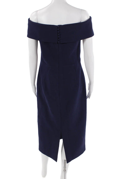 Rebecca Vallance Women Sheath Dress Dark Blue Midi Button Size 12