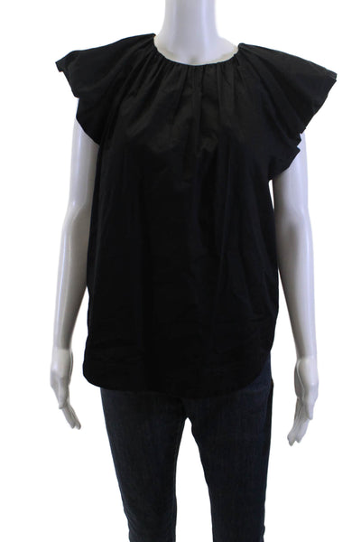 Trina Turk Women Black Short Sleeve Round Neck Organic Cotton Blouse Size M