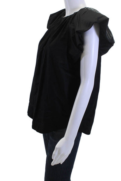 Trina Turk Women Black Short Sleeve Round Neck Organic Cotton Blouse Size M