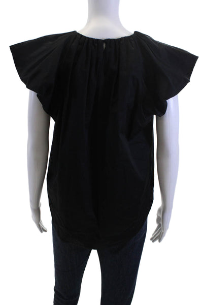 Trina Turk Women Black Short Sleeve Round Neck Organic Cotton Blouse Size M