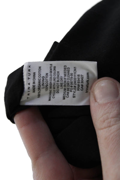 Trina Turk Women Black Short Sleeve Round Neck Organic Cotton Blouse Size M