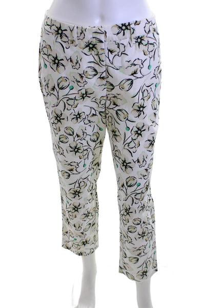 Marella Womens Cropped Ankle Floral Pants White Size 4