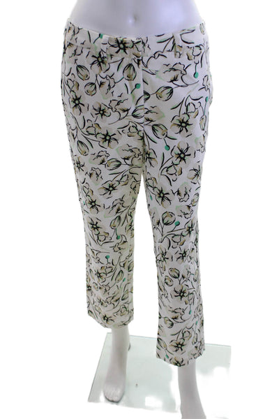Marella Women Cropped Ankle Floral Pants White Size 6
