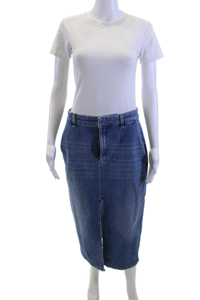 Marella Women Blue Straight Pencil Long Skirt 98% Cotton 2% Elastane Size 8