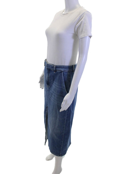 Marella Women Blue Straight Pencil Long Skirt 98% Cotton 2% Elastane Size 8