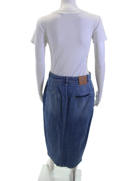 Marella Women Blue Straight Pencil Long Skirt 98% Cotton 2% Elastane Size 8
