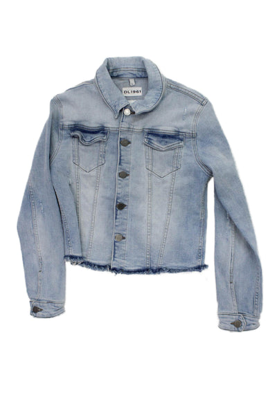 DL 1961 Womens Light Blue Collared Button Jacket Cotton Long Sleeve Size L
