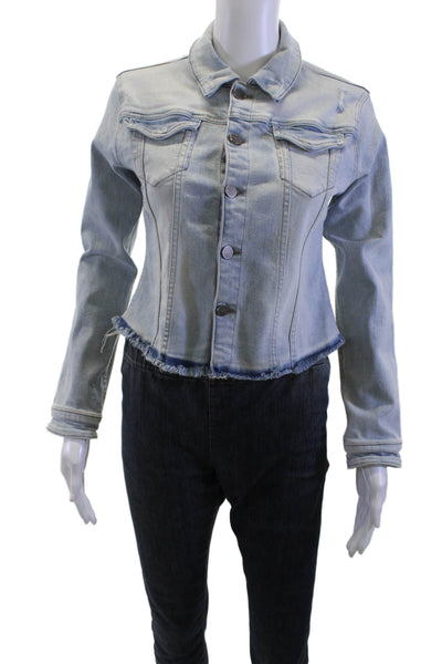 DL 1961, Womens Light Blue Collared Button Jacket Long Sleeve Size L