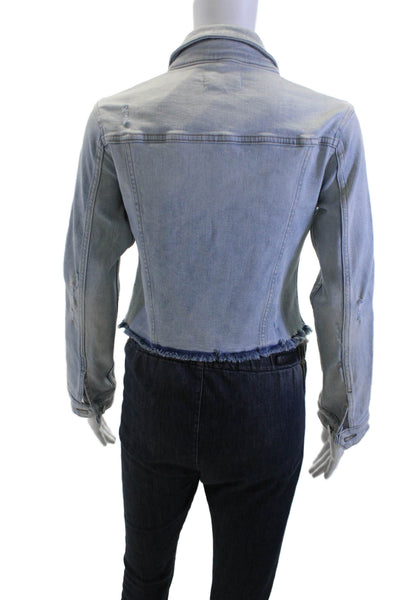 DL 1961, Womens Light Blue Collared Button Jacket Long Sleeve Size L