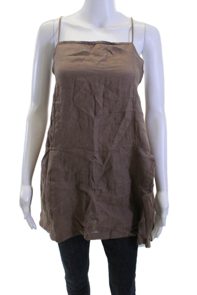 Vitamin A Womens Camisole Tunic Brown 100% Linen Square Neck Sleeveless Size M