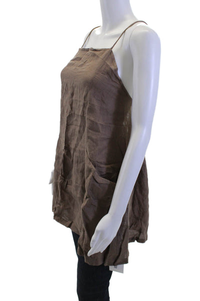 Vitamin A Womens Camisole Tunic Brown 100% Linen Square Neck Sleeveless Size M