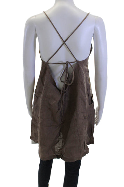 Vitamin A Womens Camisole Tunic Brown 100% Linen Square Neck Sleeveless Size M