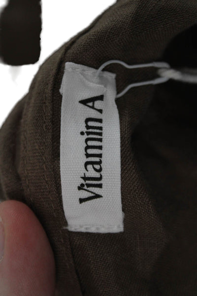 Vitamin A Womens Camisole Tunic Brown 100% Linen Square Neck Sleeveless Size M