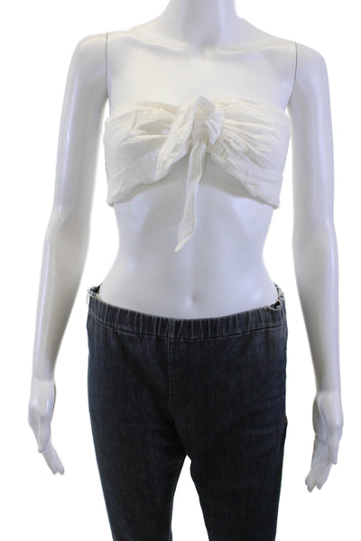Anthropologie Womens Cropped Sleeveless Tie-Front Cotton Top White Size S
