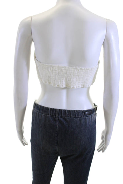 Anthropologie Womens Cropped Sleeveless Tie-Front Cotton Top White Size S