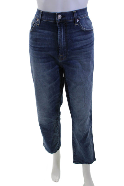 7 For All Mankind Womens Cropped Mom Jeans Dark Blue High Rise Size 31